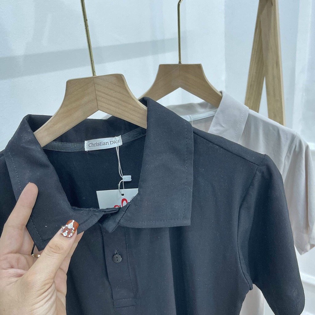 Đầm Body Polo, Váy Polo Chất Cotton Lạnh, Cổ Bẻ, Tay Ngắn, 2 Màu Be và Đen. COS V1007 | BigBuy360 - bigbuy360.vn