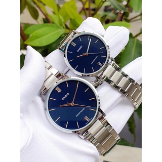 ĐỒNG HỒ CẶP CASIO MTP-VT01D-2BUDF & LTP-VT01D-2BUDF Nam - Nữ Quartz Dây Kim Loại - Nền Mặt Màu Xanh ,Sang Trọng, Cá Tính
