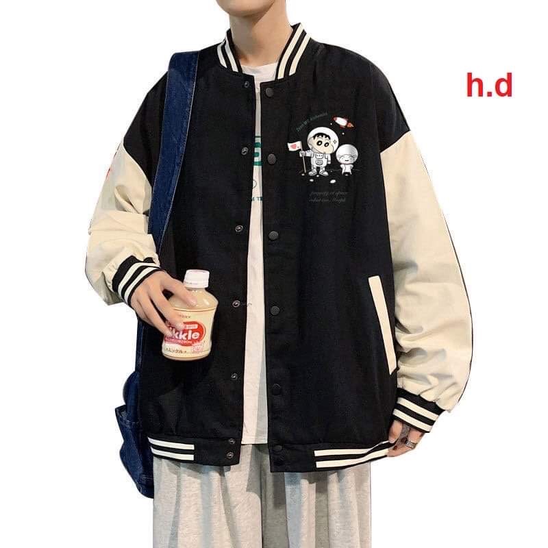 Áo Khoác Bomber Jacket logo Shin Cún form thụng nam nữ unisex❤ Chất gió vs nỉ form &lt;53kg☘️Hàng 1 lớp Áo Bóng chày