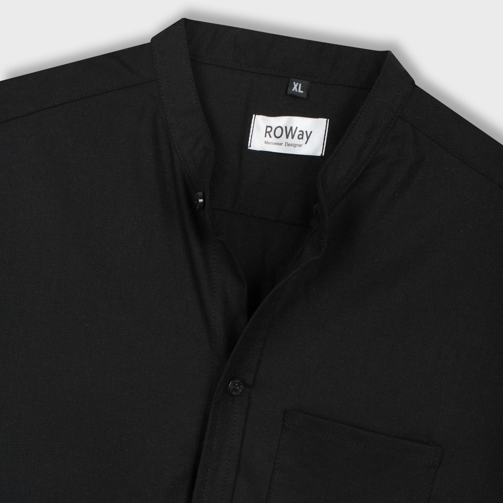 Áo sơ mi nam ROWAY Fullbox, vải linen thoáng mát, không nhăn, form regular | Sơ mi dài tay cổ trụ | BigBuy360 - bigbuy360.vn