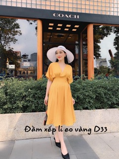 Bigsize Đầm xếp li eo vàng D33