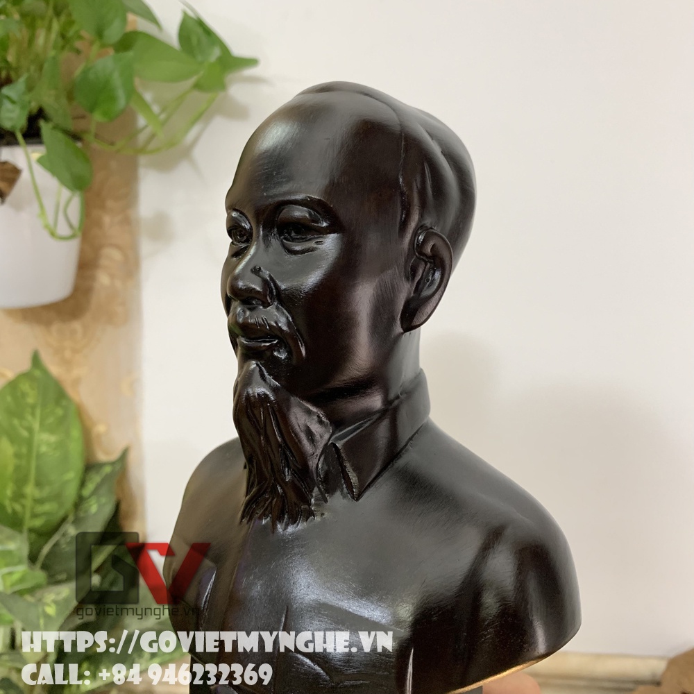Tượng đá chân dung bán thân Bác Hồ Chủ Tịch Hồ Chí Minh - Chiều cao 21cm - Màu nâu đen