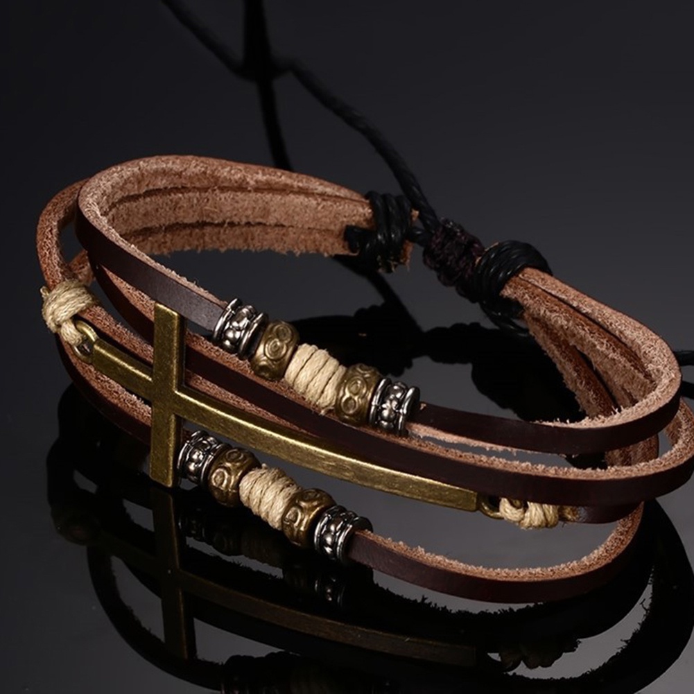 Vòng Tay Giả Da Mặt Thánh Giá Có Thể Điều Chỉnh Kích Cỡ