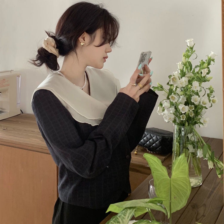 Áo Kiểu Tay Dài Cổ Bẻ Phong Cách Hàn Quốc Thiết Kế Thanh Lịch Mới Mẻ Cho Phái Nữ