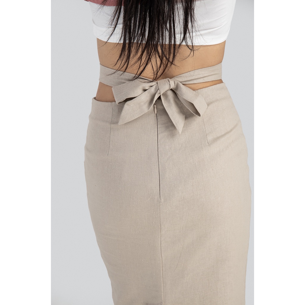 Chân váy Maybi be dài phối dây nơ