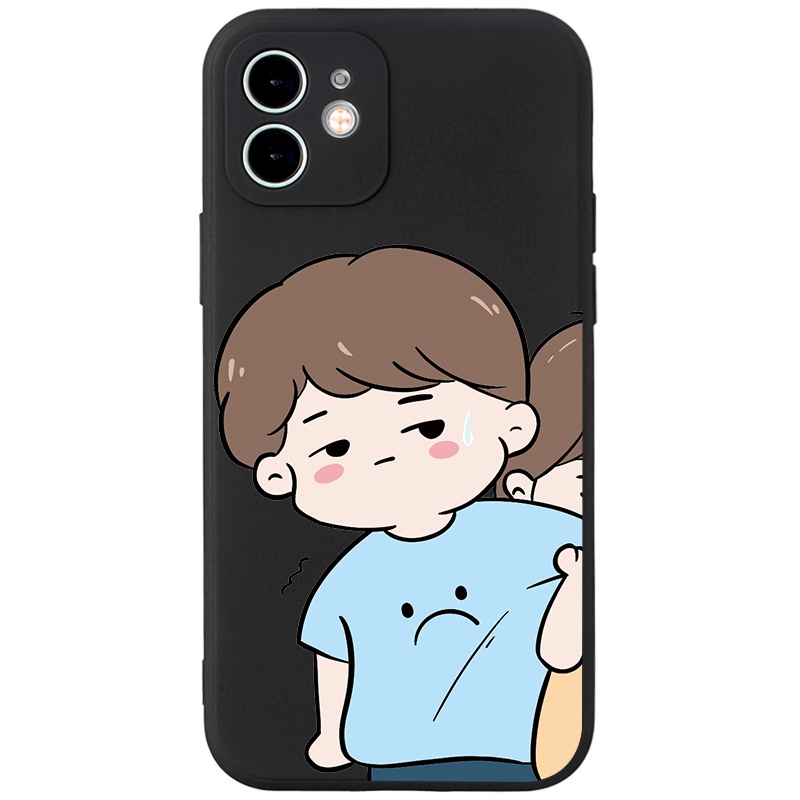 Ốp lưng JEERO hoạt hình cặp đôi dễ thương đẹp viền vuông ngộ nghĩnh mềm cho iPhone 13 12 11 Pro Max SE 2020 X XR XS 8 7 6 6S Plus kute HFF490