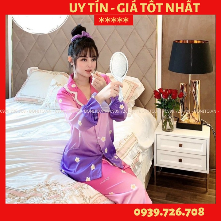 Đồ mặc nhà cao cấp- Bộ đồ ngủ pijama lụa cao cấp quần dài tay dài công chúa bánh bèo hàng đẹp chuẩn