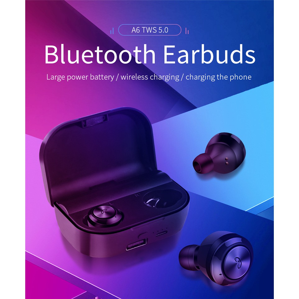 Tai Nghe Bluetooth Không Dây Kiêm Sạc Dự Phòng - Siêu Bass Wireless A6 Plus - Chống Nước Pin Khủng - Phiên Bản Nâng Cấp