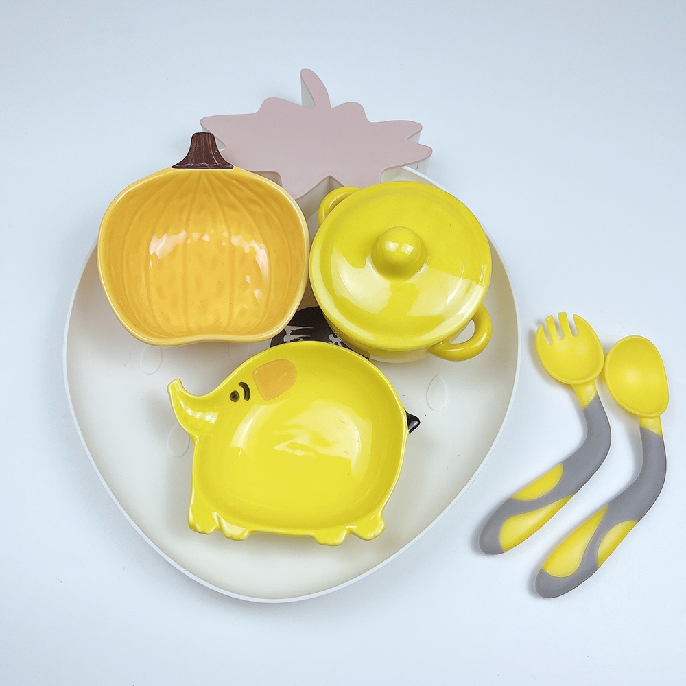 Bát Sứ Ăn Dặm, Combo Chén Bát Sứ Ăn Dặm Cho Bé Nhiều Hình Màu Sắc Đáng Yêu Ngộ Nghinh Tặng Kèm Thìa Bẻ Cong