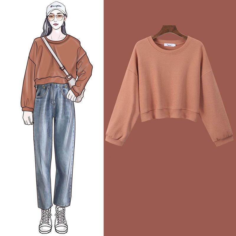 Áo sweater IELGY tay dài cổ tròn màu trơn phong cách Hàn Quốc thời trang cho nữ