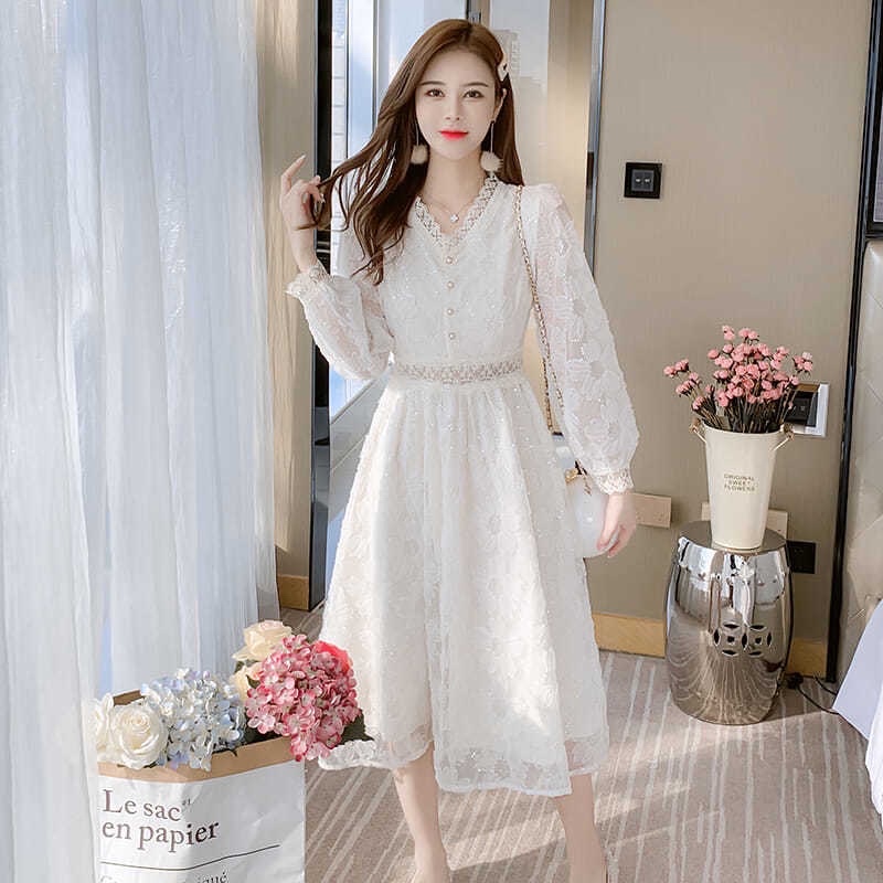 VÁY REN TRẮNG DÀI TAY THÊU QUYẾN RŨ SANG TRỌNG-VÁY TRẮNG CÔNG CHÚA XOÈ BỒNG BỀNH TAY PHỒNG SIÊU XINH