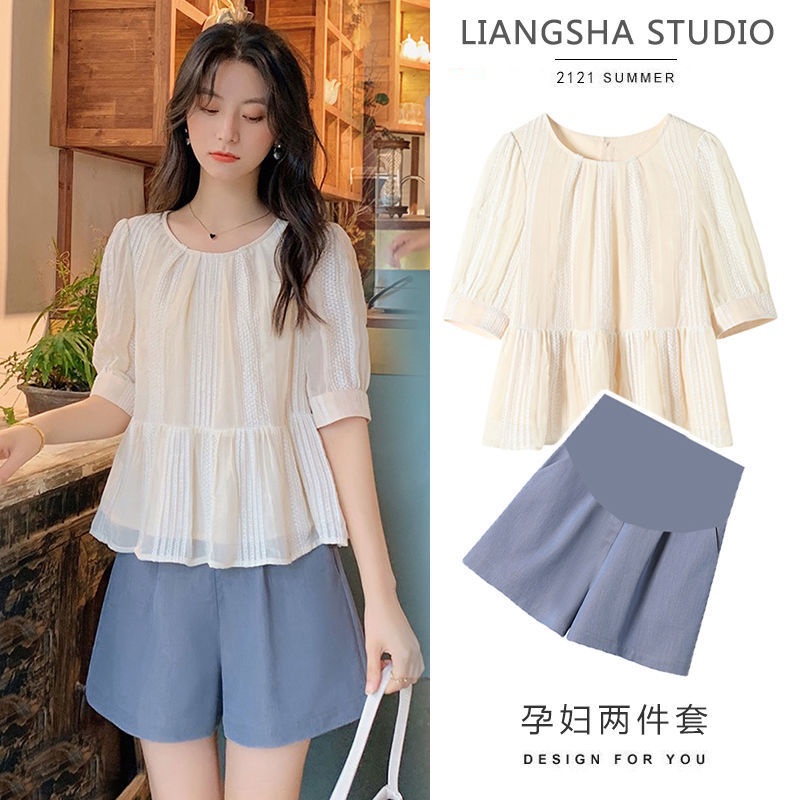 Bộ Áo Thun Tay Ngắn Và Quần Short Thời Trang Mùa Hè Dành Cho Bà Bầu