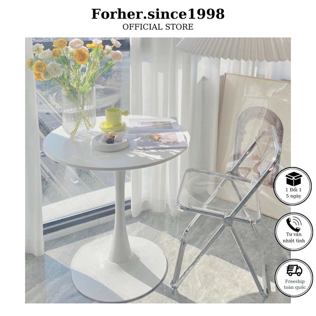 Bàn trà tròn nhỏ phong cách tối giản, hiện đại, decor Forher.since1998