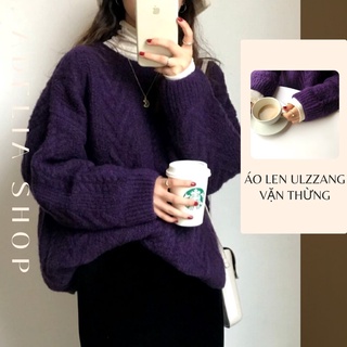 Áo len ulzzang | áo len nữ vặn thừng thu đông dáng rộng dài tay phong cách hàn quốc, hàng quảng châu cao cấp