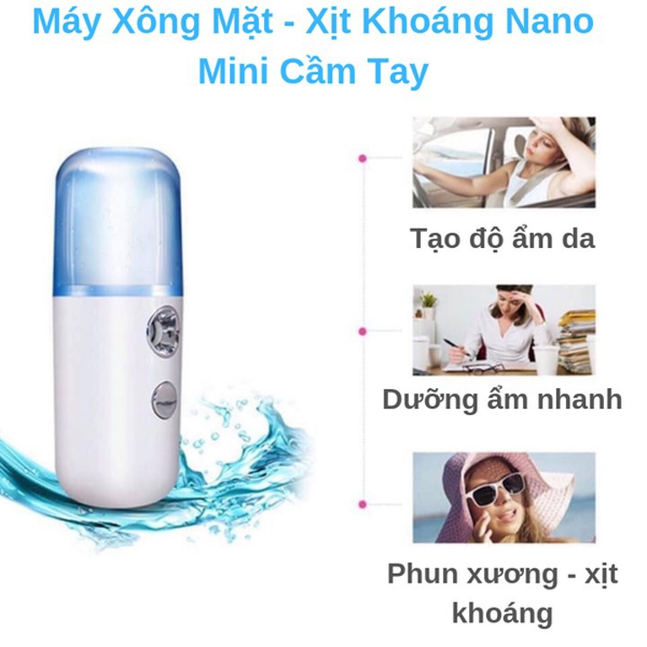 Máy phun sương xông mặt mini tạo ẩm nano giữ ẩm, làm mát và chăm sóc da mặt