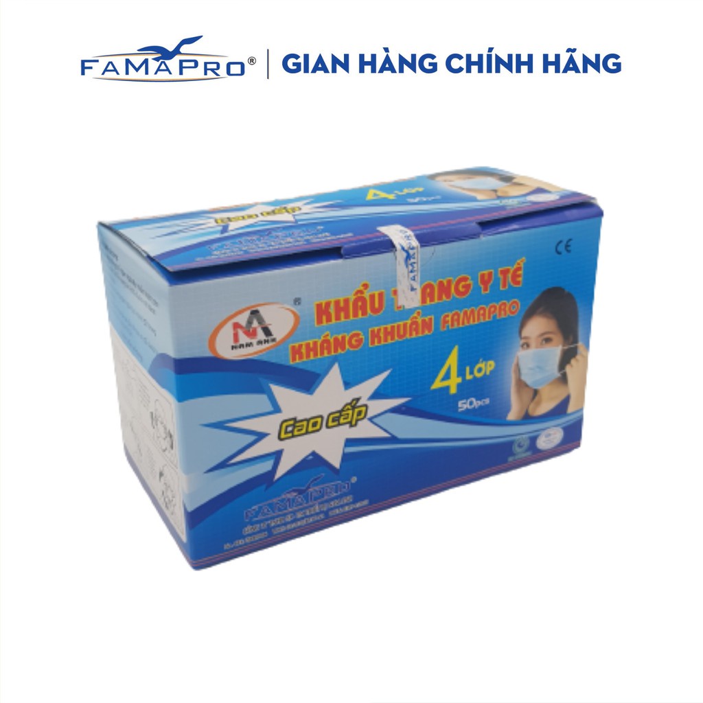 Hộp 50 Khẩu trang y tế 4 lớp kháng khuẩn Famapro