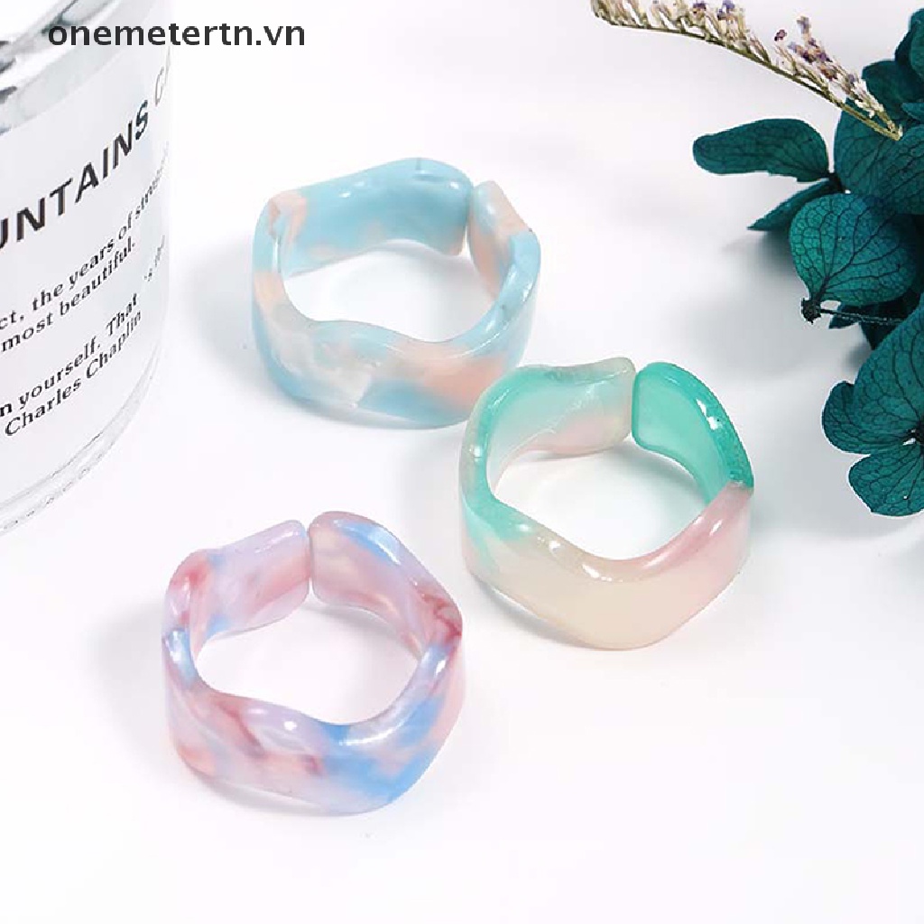 Nhẫn Acrylic Đính Đá Pha Lê Hình Vuông / Tròn Đơn Giản Cho Nữ