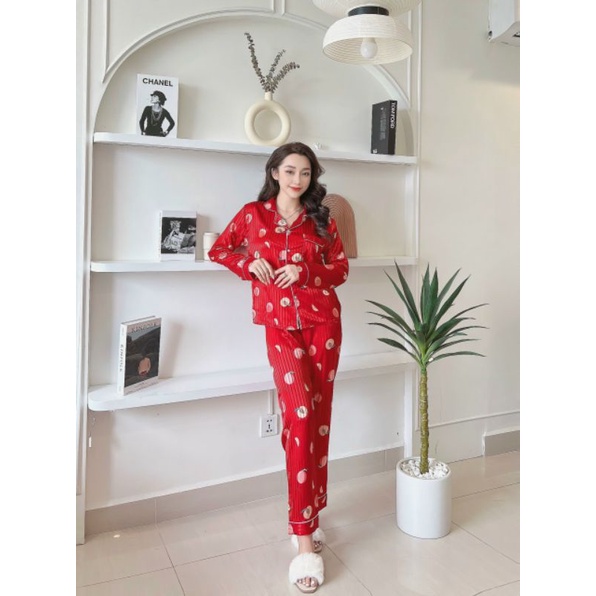 Siêu phẩm bộ pyjama [gấm sọc] tay dài quần dài xinh xắn.