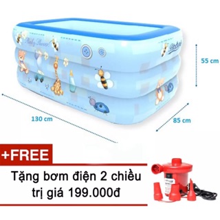 Bể phao bơi 3 tầng 130cm tặng kèm bơm điện mini