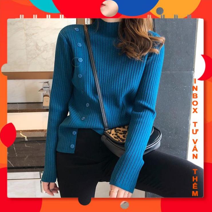 Áo Len Nữ cổ cao Dệt Kim Dài Tay Đính Cúc Xẻ Tà Ulzzang Dày Dặn Loại 1 Xiaozhainv vn _ K3C3 QuynhChatCucBT SHOP