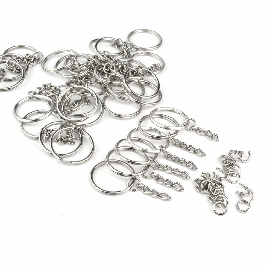 Set 100 giá đỡ chìa khóa màu bạc kèm móc khóa diy tiện dụng