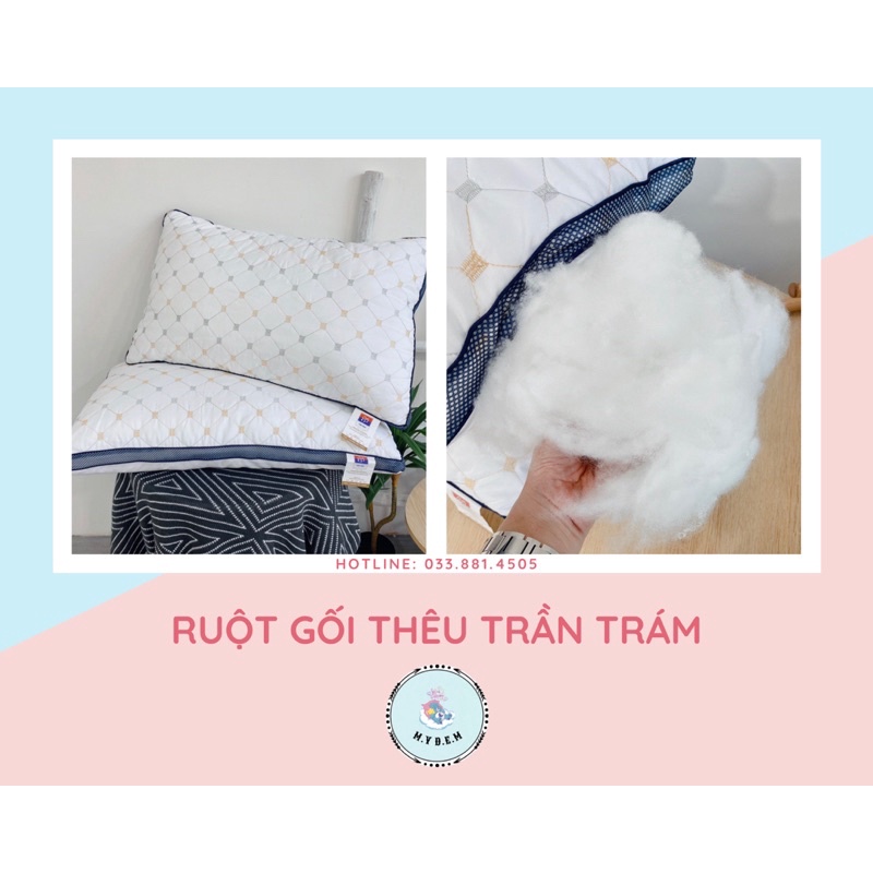 Gối thêu trần trám, Ruột gối bông cao cấp sang trọng đẳng cấp, êm ái giấc ngủ, Bông mềm không kích ứng | My dem