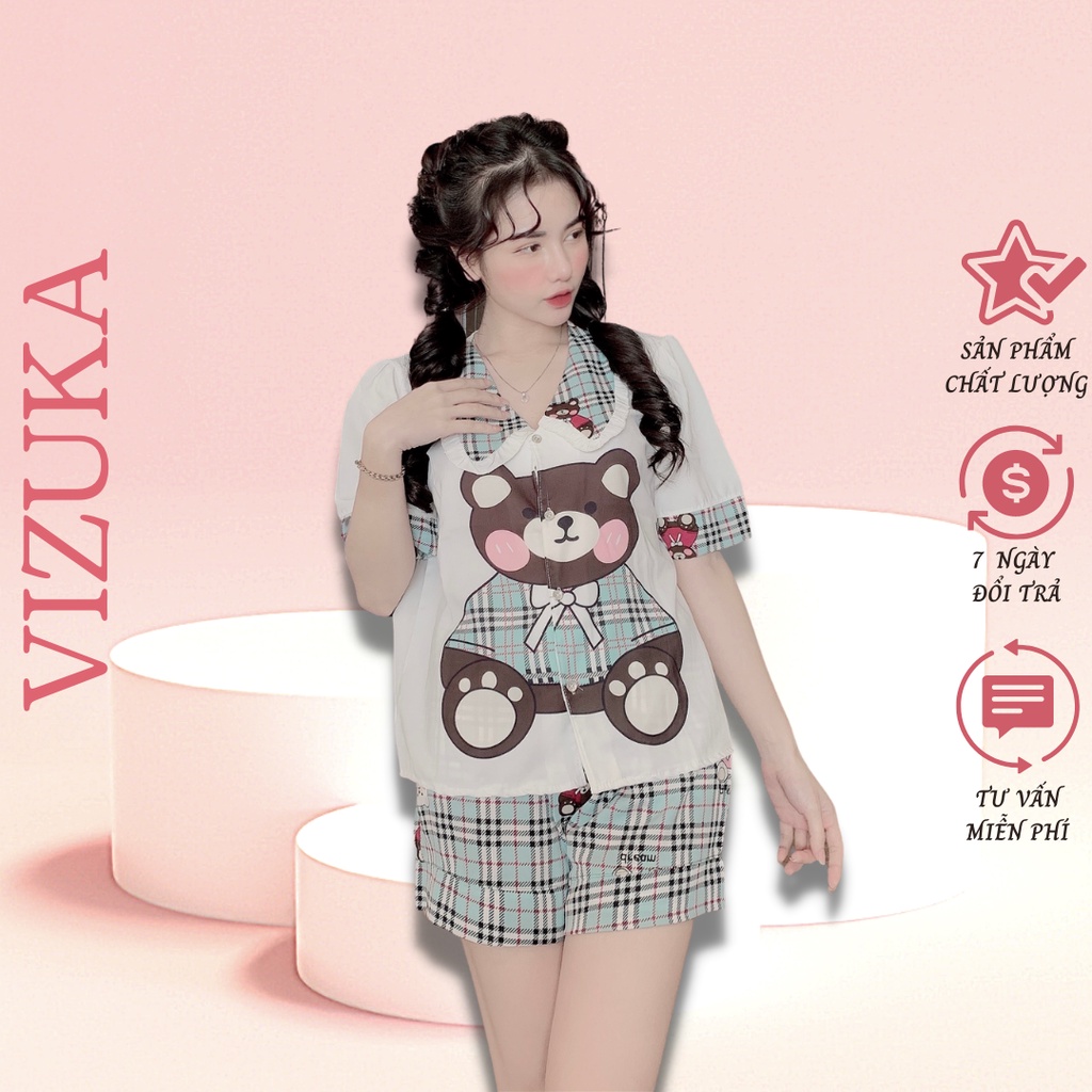 Đồ ngủ nữ bộ pijama lụa đùi tiểu thư chất liêu mango VIZUKA