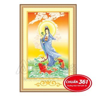 Tranh thêu chữ thập 3D Quan Âm cưỡi cá chép AL.53355 < 61x92 > chưa thêu