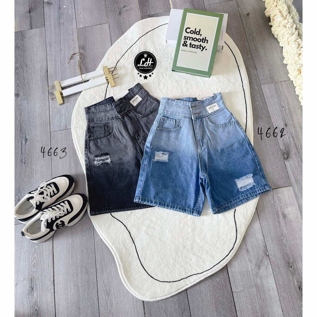 Quần jean ngố rách đùi loang hai màu lưng cao có tag siêu cưng Lê Huy Fashion MS 4662