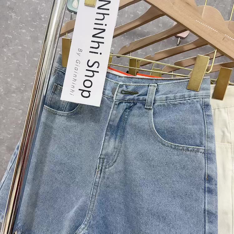 Quần short ngố jean ống rộng, Quần bò lửng cạp cap ống suông QS803 - NhiNhi Shop | BigBuy360 - bigbuy360.vn