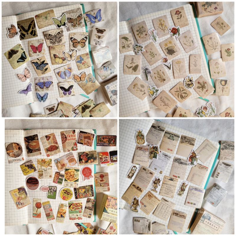 Set 25 sticker phong cách vintage dùng trang trí bullet journal - ginandtonic