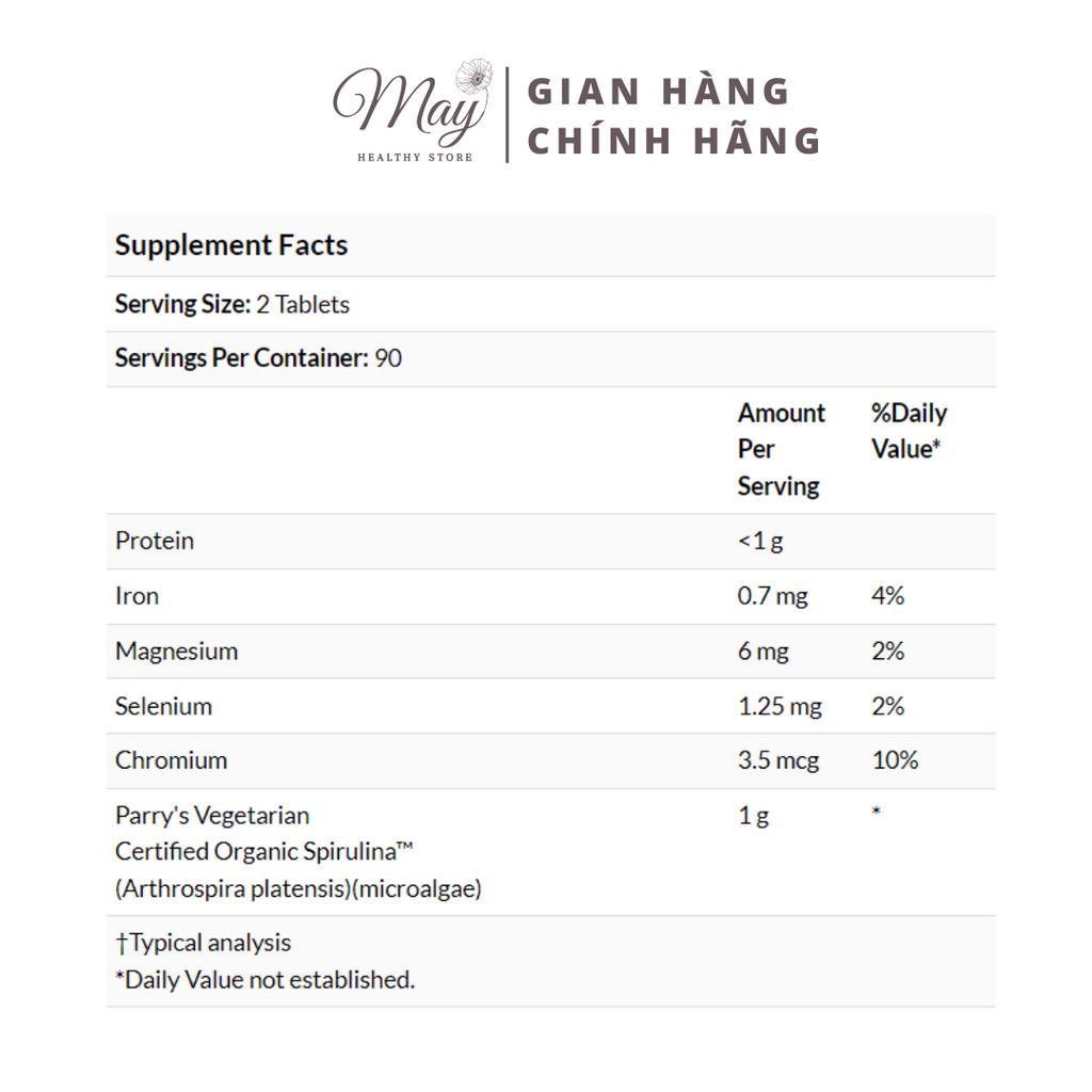 Viên Uống Swanson Certified Organic Spirulina Tảo Xoắn Hữu Cơ Chống Oxy Hóa