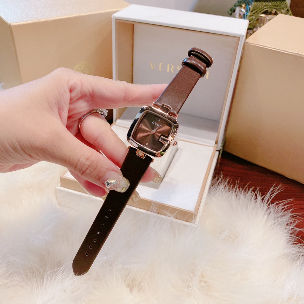 Đồng hồ nữ Guou vuông nhỏ dây da mềm mịn cực xinh, chống nước chống xước, bảo hành 12 tháng
