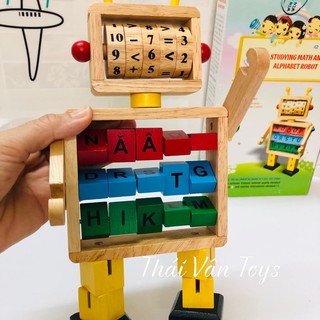 Đồ Chơi Robot Gỗ Cho Bé: Học Chữ Cái và Phép Tính Cùng Bộ Đồ Chơi Robot Xoay Độc Đáo