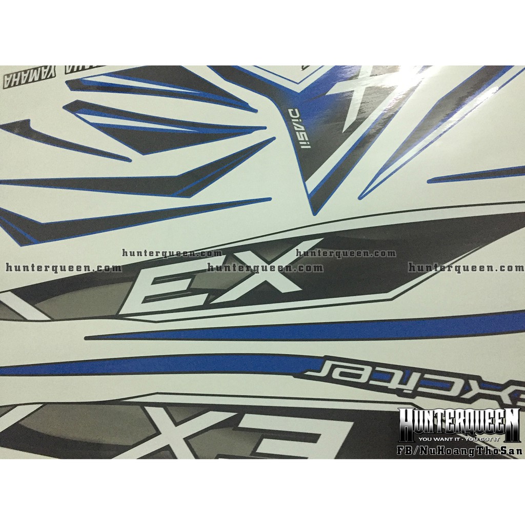 Tem Exciter 150. Tem rời chữ EX, xanh đậm nhạt. Dán xe đen. Xe màu khác vui lòng inbox