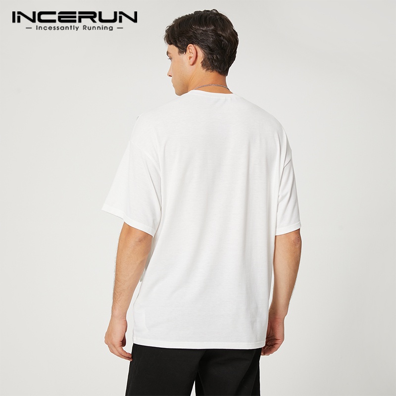 Áo thun INCERUN ngắn tay lệch tà nhiều màu lựa chọn size S-5XL cho nam