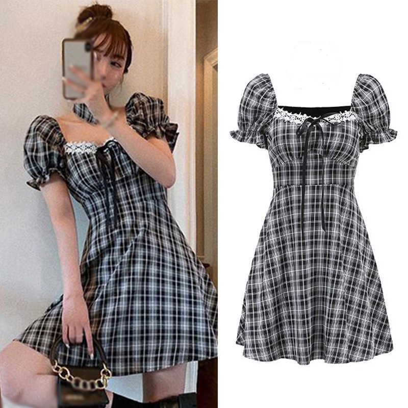 Đầm Caro Cổ Vuông Tay Phồng Thời Trang Hè Xinh Xắn Cho Nữ | BigBuy360 - bigbuy360.vn