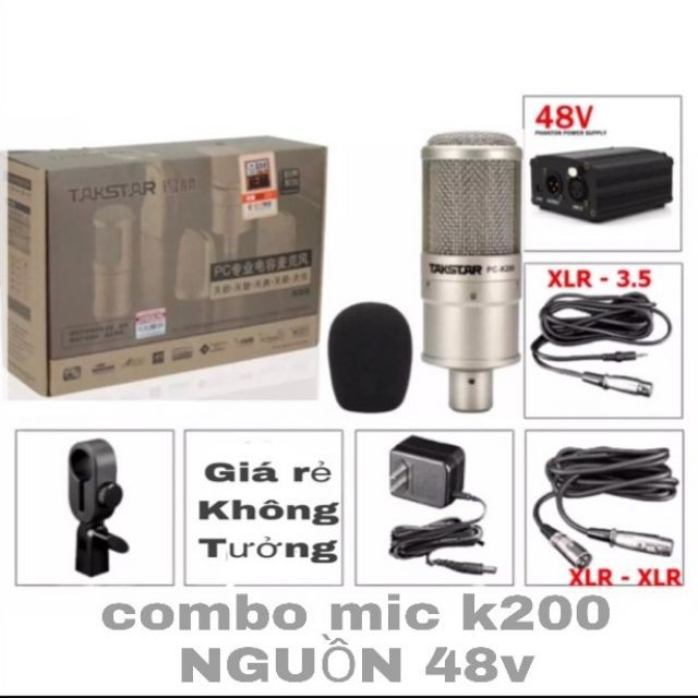 [Mã 159ELSALE hoàn 7% đơn 300K] Mic Thu Âm livestream Takstar PC-K200 Full Nguồn Phantom 48V BẢO HÀNH 1 NĂM