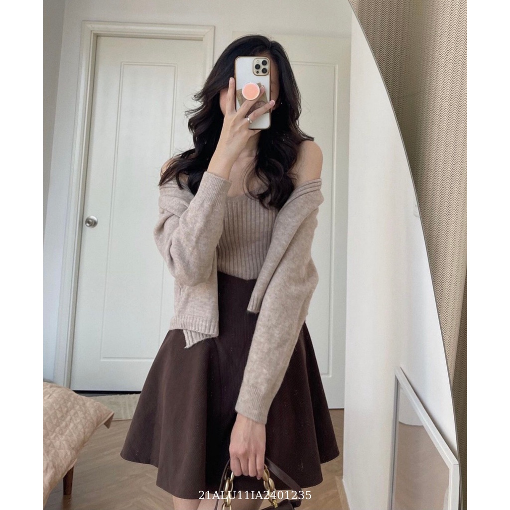 Set áo khoác len cardigan 1 nút viền gân + áo 2 dây len gân thời trang nữ ulzzang Hàn Quốc Fmstyle Saigon 21ALU11IA2401 | BigBuy360 - bigbuy360.vn