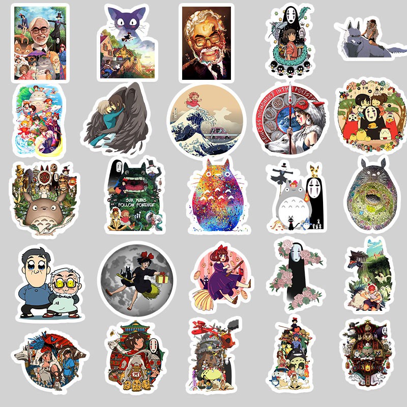 Bộ 50 Miếng Dán Hình hayao miyazaki anime Dùng Trang Trí Vali laptop Ván Trượt Chống Thấm Nước DIY