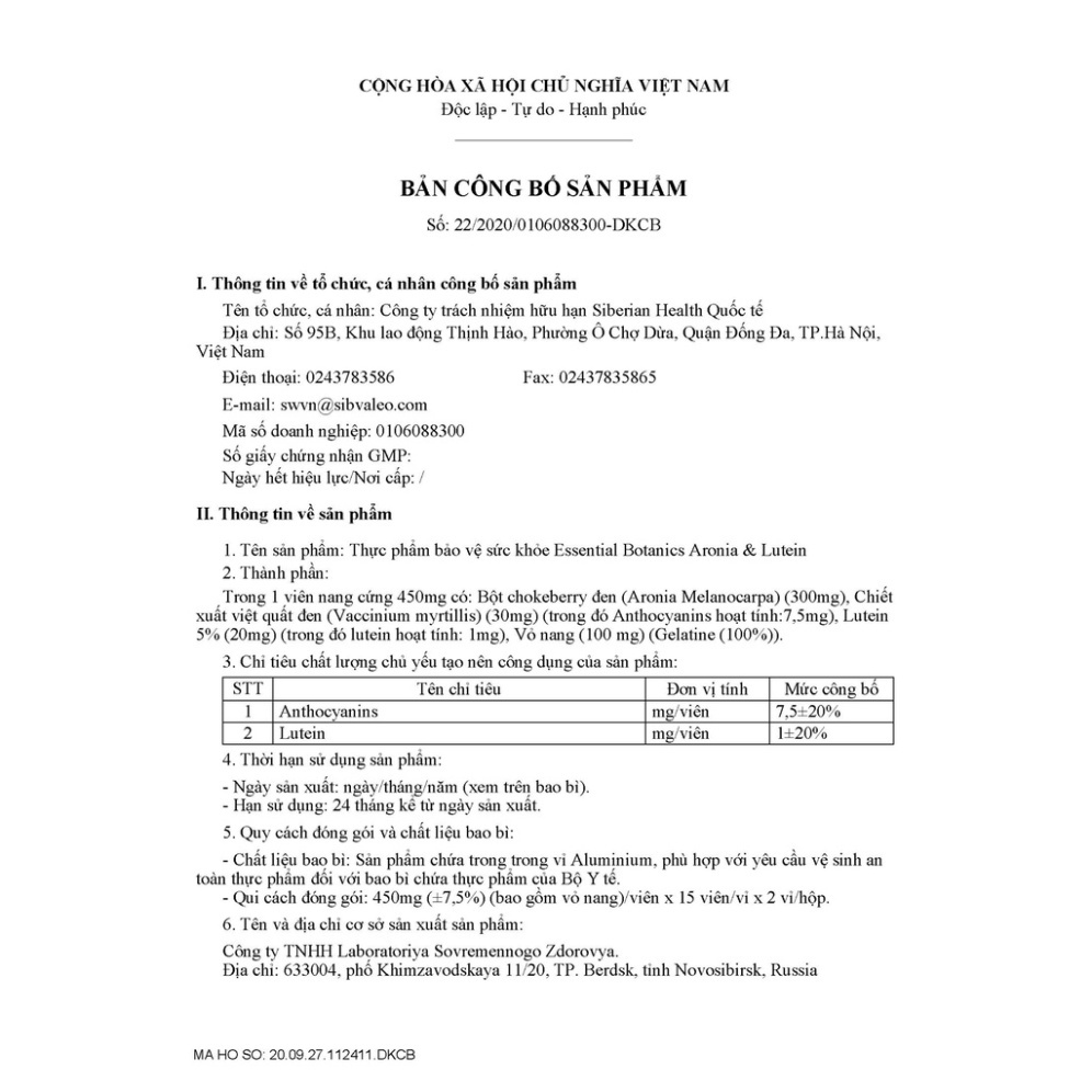 Thực phẩm bảo vệ sức khỏe Essential Botanics Aronia & Lutein – 30 viên – Date T3/2023