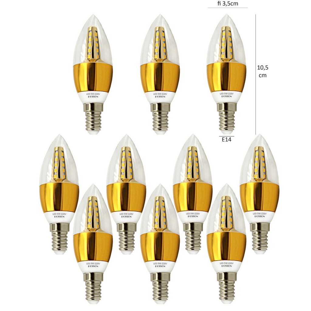 Combo 5 và 10 Bóng đuôi E14 đèn Led  nến 5w quả nhót  ánh sáng vàng nắng hàng chuẩn