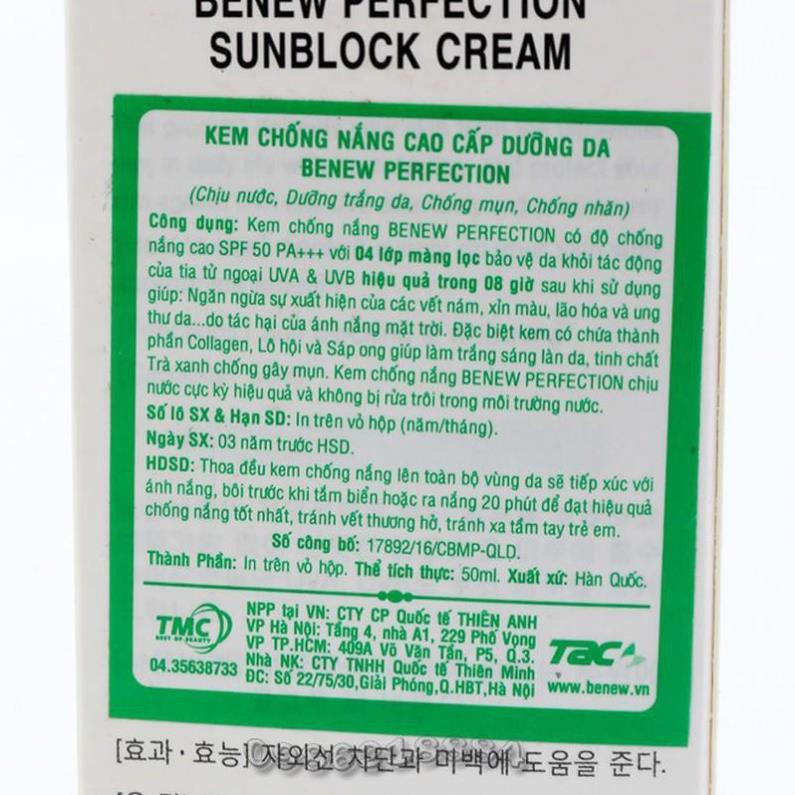 Kem chống nắng dưỡng trắng Benew Hàn Quốc Perfect Sunblock PS85