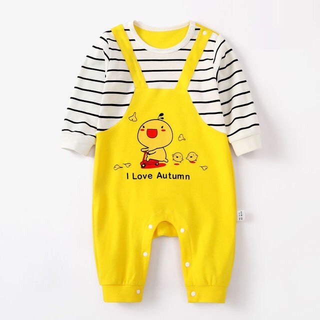 body dài tay kiểu yếm sọc ngang phối hình động vật in dễ thương cho bé