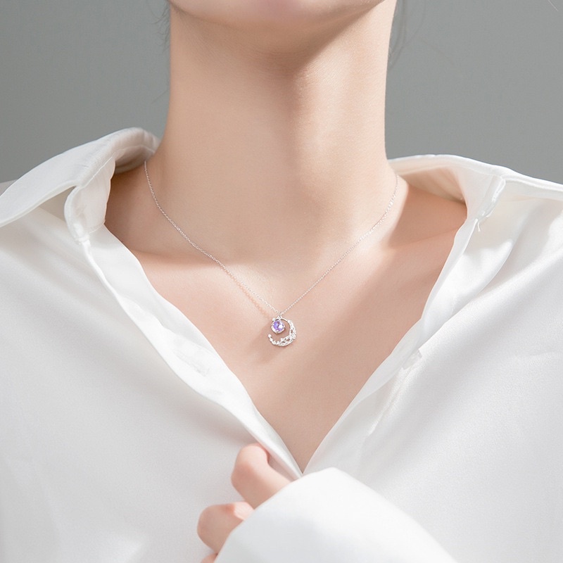 Dây chuyền bạc nữ DUYSON SILVER mặt trăng đá moonstone lấp lánh, vòng cổ bạc Ý 925 mạ vàng trắng cao cấp [DCXK34]