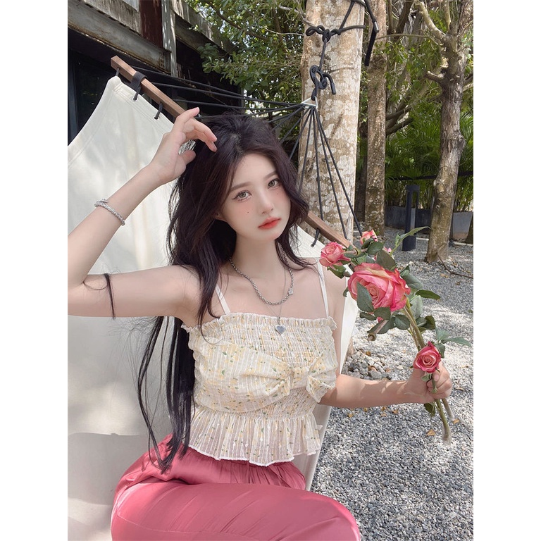 Áo Hai Dây Dệt Kim Đính Nơ Lãng Mạn Thời Trang Mùa Hè Mới
