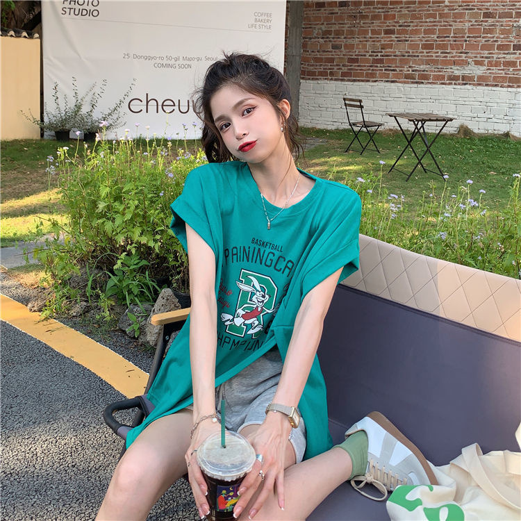 Áo Thun Nữ Tay Ngắn Xẻ Tà Dáng Rộng Phong Cách Hàn Quốc Độc Đáo