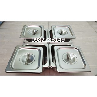 COMBO 4 BỘ KHAY INOX GN 1/6 CAO 10cm ĐỰNG THẠCH TRÀ SỮA,TOPPING...CÓ NẮP