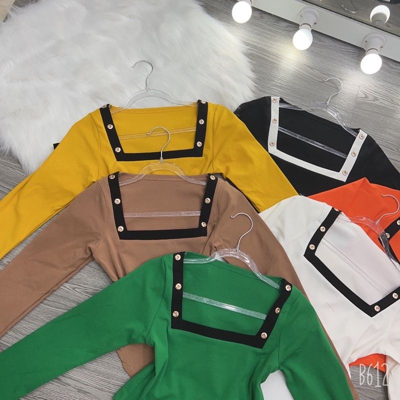 Áo cổ vuông vạt bầu phối nút 2 bên sang chảnh A15..