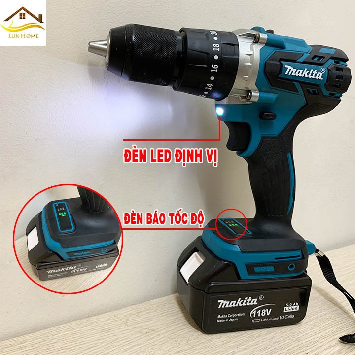 Máy Khoan Bê Tông Pin Maktia 118V Không Chổi Than, Máy Bắn Vít, Đầu Auto Lock, Tặng Kèm Mũi Khoan